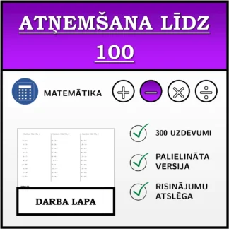 Darba lapa: Atņemšana līdz 100