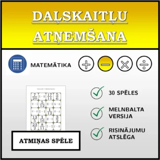 Atmiņas spēle: Daļskaitļu atņemšana