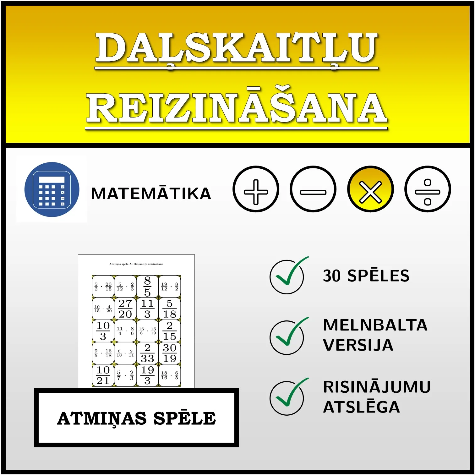 Atmiņas spēle: Daļskaitļu reizināšana
