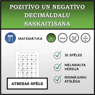 Atmiņas spēle: Pozitīvo un negatīvo decimāldaļu saskaitīšana