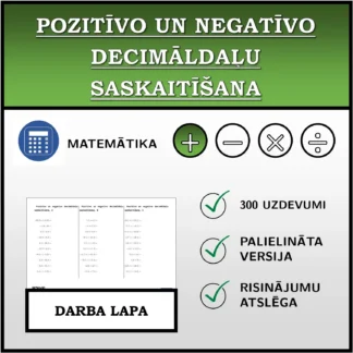 Darba lapa: Pozitīvo un negatīvo decimāldaļu saskaitīšana