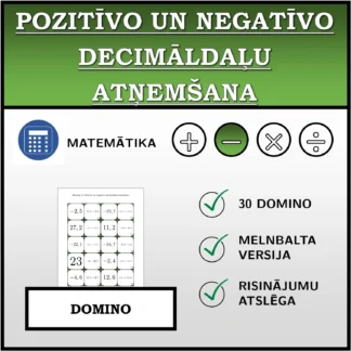 Domino: Pozitīvo un negatīvo decimāldaļu atņemšana
