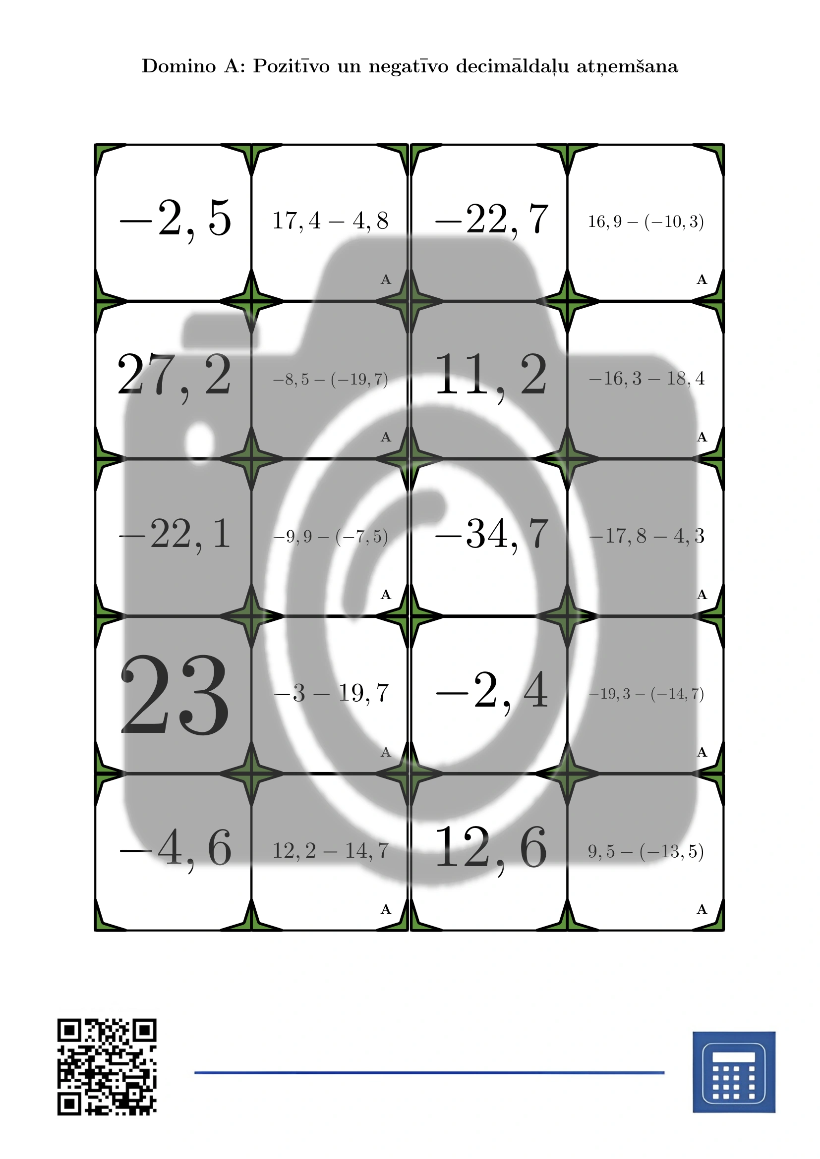 Domino: Pozitīvo un negatīvo decimāldaļu atņemšana - Image 2
