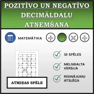 Atmiņas spēle: Pozitīvo un negatīvo decimāldaļu atņemšana