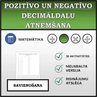 Savienošanas uzdevums: Pozitīvo un negatīvo decimāldaļu atņemšana