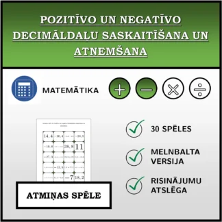 Atmiņas spēle: Pozitīvo un negatīvo decimāldaļu saskaitīšana un atņemšana
