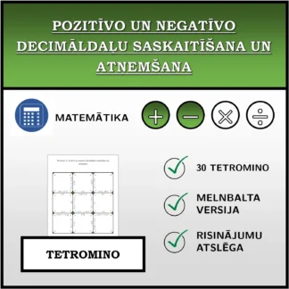 Tetromino: Pozitīvo un negatīvo decimāldaļu saskaitīšana un atņemšana