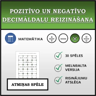 Atmiņas spēle: Pozitīvo un negatīvo decimāldaļu reizināšana