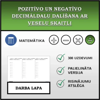 Darba lapa: Pozitīvo un negatīvo decimāldaļu dalīšana ar veselu skaitli