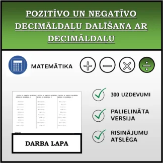 Darba lapa: Pozitīvo un negatīvo decimāldaļu dalīšana ar decimāldaļu