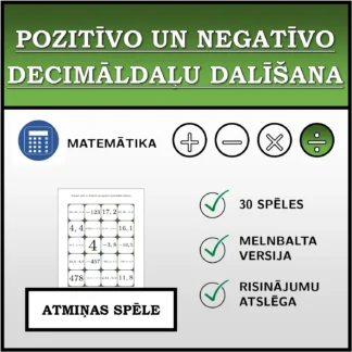 Atmiņas spēle: Pozitīvo un negatīvo decimāldaļu dalīšana