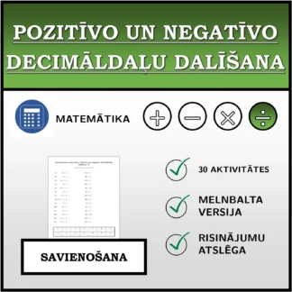 Savienošanas uzdevums: Pozitīvo un negatīvo decimāldaļu dalīšana