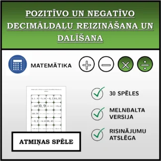 Atmiņas spēle: Pozitīvo un negatīvo decimāldaļu reizināšana un dalīšana