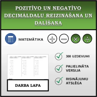 Darba lapa: Pozitīvo un negatīvo decimāldaļu reizināšana un dalīšana
