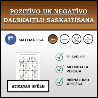 Atmiņas spēle: Pozitīvo un negatīvo daļskaitļu saskaitīšana
