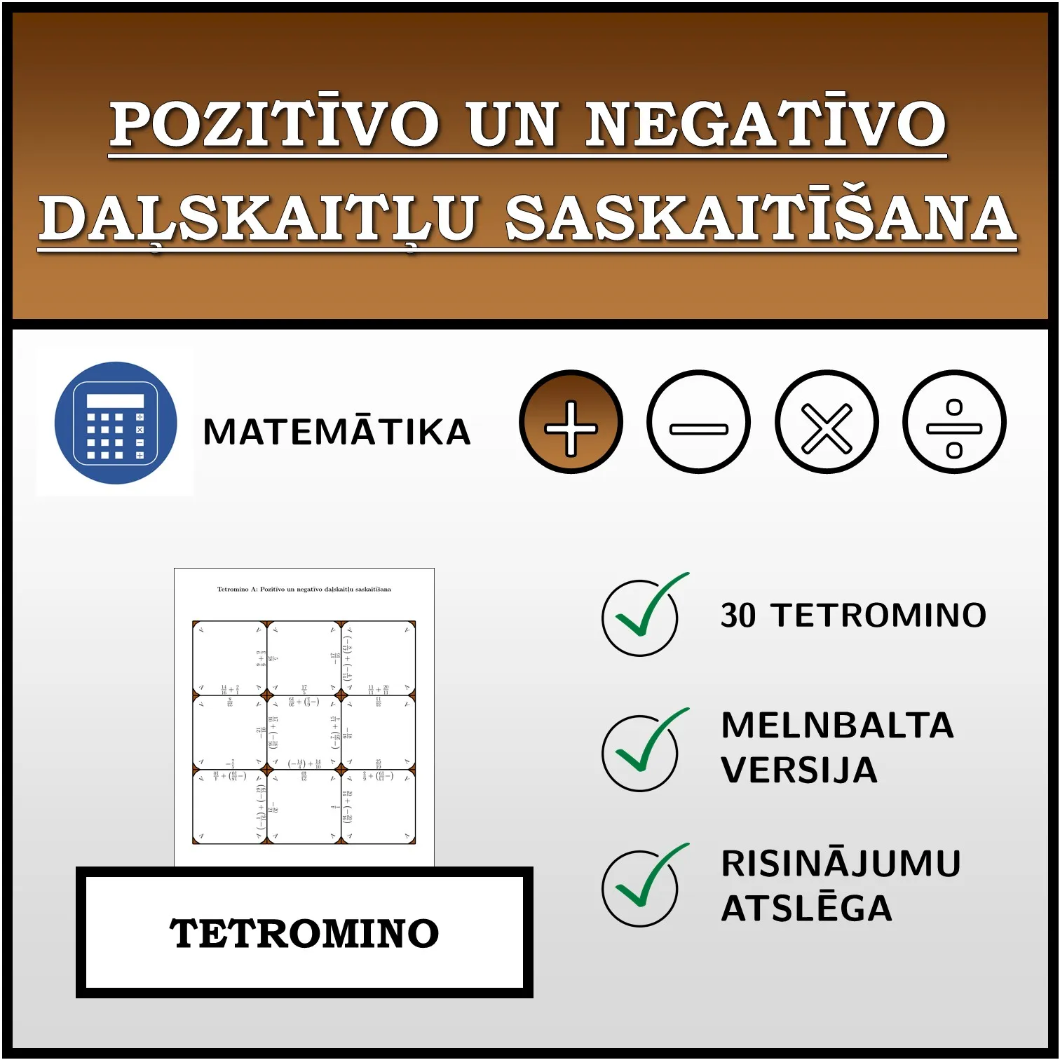 Tetromino: Pozitīvo un negatīvo daļskaitļu saskaitīšana