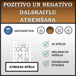 Atmiņas spēle: Pozitīvo un negatīvo daļskaitļu atņemšana