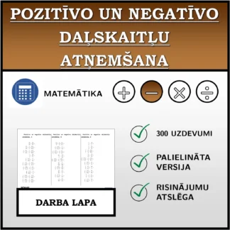 Darba lapa: Pozitīvo un negatīvo daļskaitļu atņemšana