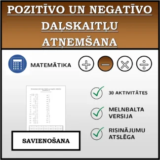 Savienošanas uzdevums: Pozitīvo un negatīvo daļskaitļu atņemšana
