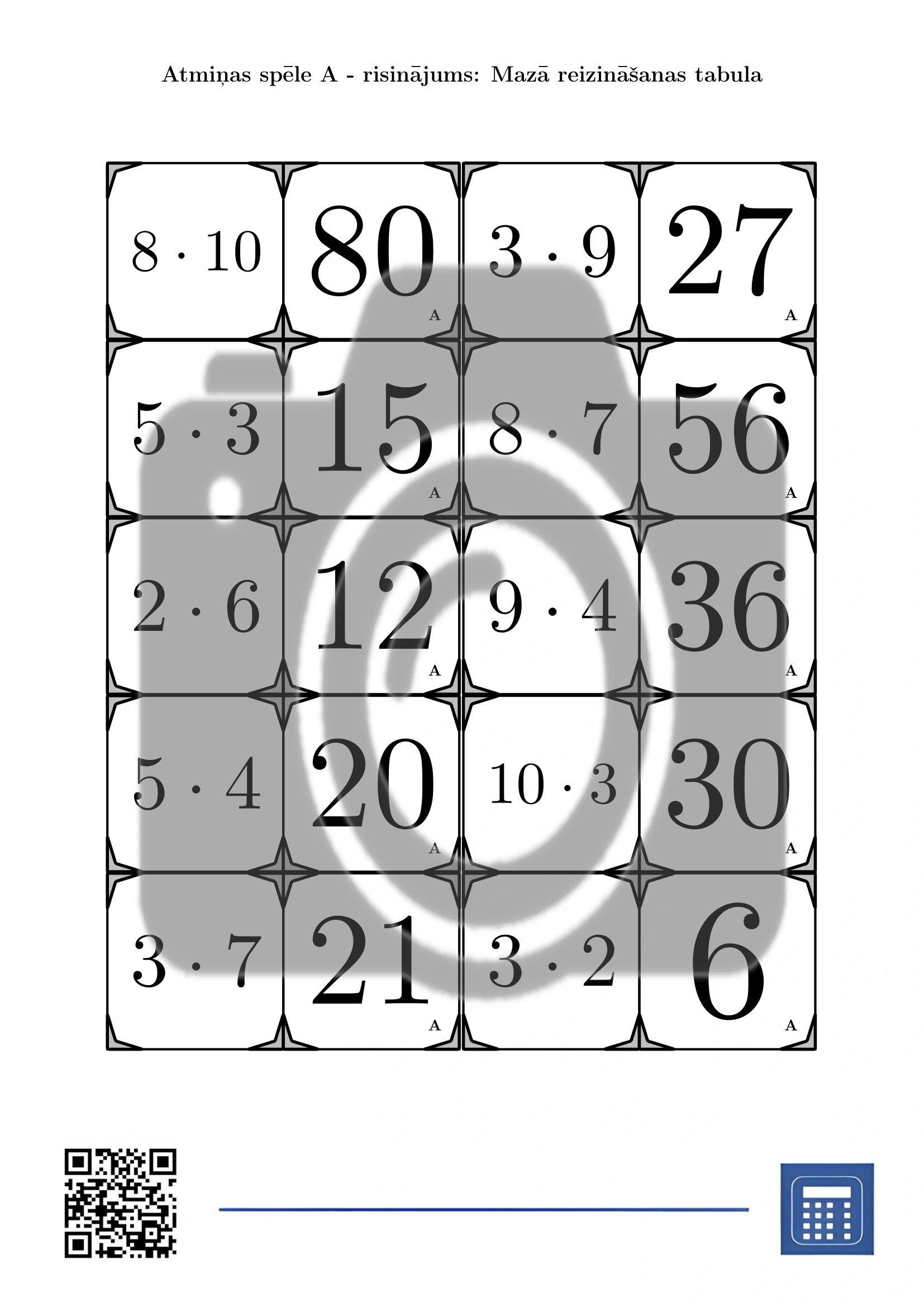 Atmiņas spēle: Mazā reizināšanas tabula - Image 4