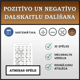Atmiņas spēle: Pozitīvo un negatīvo daļskaitļu dalīšana
