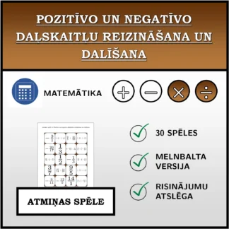 Atmiņas spēle: Pozitīvo un negatīvo daļskaitļu reizināšana un dalīšana