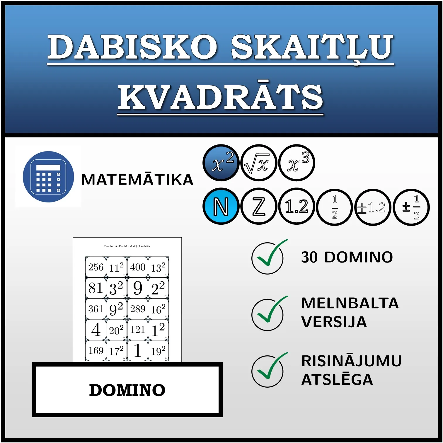 Domino: Dabisko skaitļu kvadrāts