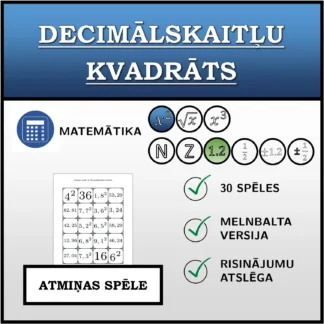 Atmiņas spēle: Decimālskaitļu kvadrāts