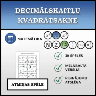 Atmiņas spēle: Decimālskaitļu kvadrātsakne