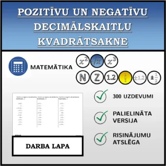 Darba lapa: Pozitīvu un negatīvu decimālskaitļu kvadrātsakne