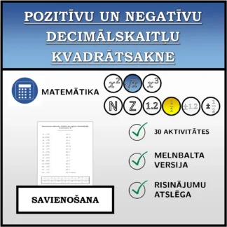 Savienošanas uzdevums: Pozitīvu un negatīvu decimālskaitļu kvadrātsakne