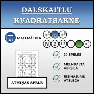 Atmiņas spēle: Daļskaitļu kvadrātsakne