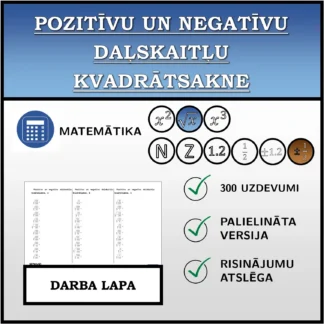 Darba lapa: Pozitīvu un negatīvu daļskaitļu kvadrātsakne