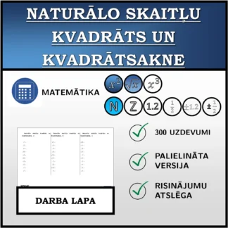 Darba lapa: Naturālo skaitļu kvadrāts un kvadrātsakne
