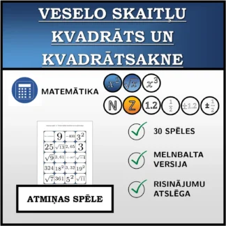 Atmiņas spēle: Veselo skaitļu kvadrāts un kvadrātsakne