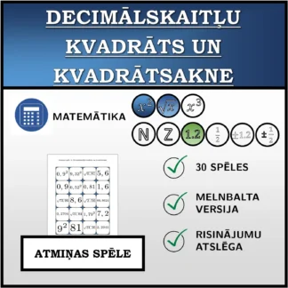 Atmiņas spēle: Decimālskaitļu kvadrāts un kvadrātsakne