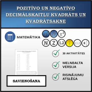 Savienošanas uzdevums: Pozitīvo un negatīvo decimālskaitļu kvadrāts un kvadrātsakne